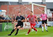 12 June 2015; Ronan Finn, Dundalk, left, and Morten Nielsen, Sligo Rovers, challenge for the ball. SSE Airtricity League Premier Division, Sligo Rovers v Dundalk, The Showgrounds, Sligo. Picture credit: Seb Daly / SPORTSFILE