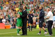 13 June 2015; Republic of Ireland manager embraces Wes Hoolahan after a second half substitution. UEFA EURO 2016 Championship Qualifier, Group D, Republic of Ireland v Scotland, Aviva Stadium, Lansdowne Road, Dublin. Picture credit: Seb Daly / SPORTSFILE