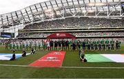 13 June 2015; The two teams lineup ahead of the game. UEFA EURO 2016 Championship Qualifier, Group D, Republic of Ireland v Scotland, Aviva Stadium, Lansdowne Road, Dublin. Picture credit: David Maher / SPORTSFILE