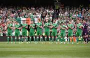 13 June 2015; The Republic of Ireland players observe the minute's applause. UEFA EURO 2016 Championship Qualifier, Group D, Republic of Ireland v Scotland, Aviva Stadium, Lansdowne Road, Dublin. Picture credit: David Maher / SPORTSFILE