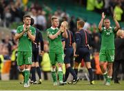 13 June 2015; Republic of Ireland players Robbie Brady, James McCarrthy and Jonathan Walters applaud the crowd after the final whistle. UEFA EURO 2016 Championship Qualifier, Group D, Republic of Ireland v Scotland, Aviva Stadium, Lansdowne Road, Dublin. Picture credit: Matt Browne / SPORTSFILE