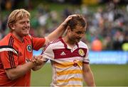 13 June 2015; Scotland goalscorer Shaun Maloney is congratulated by coach Stuart McCall after the game. UEFA EURO 2016 Championship Qualifier, Group D, Republic of Ireland v Scotland, Aviva Stadium, Lansdowne Road, Dublin. P Picture credit: David Maher / SPORTSFILE