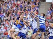 17 August 2008; Tipperary's Pat Kerwick, supported by team-mate Michael Webster, right, scores a goal which was disallowed despite the attentions of Waterford's, from left, Declan Prendergast, Tony Browne, Clinton Hennessy and Aidan Kearney. GAA Hurling All-Ireland Senior Championship Semi-Final, Tipperary v Waterford, Croke Park, Dublin. Picture credit: Pat Murphy / SPORTSFILE