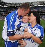 17 August 2008; Waterford's Eoin Kelly celebrates with his girlfriend Sharon Carey and son Sean, age 2, after the match. GAA Hurling All-Ireland Senior Championship Semi-Final, Tipperary v Waterford, Croke Park, Dublin. Picture credit: Stephen McCarthy / SPORTSFILE