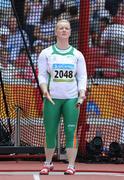 18 August 2008; Eileen O'Keeffe, Ireland, urges on her hammer during her third attempt in Group B qualifying in the Women's Hammer. She threw a best of 67.66m but failed to qualify for the final. Beijing 2008 - Games of the XXIX Olympiad, National Stadium, Olympic Green, Beijing, China. Picture credit: Brendan Moran / SPORTSFILE