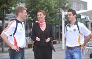 19 August 2008; Cork's Anthony Lynch, left, and Kerry's Aidan O'Mahony with Valerie O'Connell, Regional Business Manager, Vodafone Ireland, at a photocall ahead of the GAA Football All-Ireland Senior Championship Semi-Final press conference. Clarion Hotel, Cork. Picture credit: Pat Murphy / SPORTSFILE