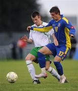 19 August 2008; Niall McArdle, Republic of Ireland, in action against Vitaliy Keveryn, Ukraine. Under-19 Four Nations International Tournament, Leah Victoria Park, Tullamore, Co. Offaly. Picture credit: Brian Lawless / SPORTSFILE