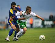 19 August 2008; Conor Clifford, Republic of Ireland, in action against Vitaliy Keveryn, Ukraine. Under-19 Four Nations International Tournament, Leah Victoria Park, Tullamore, Co. Offaly. Picture credit: Brian Lawless / SPORTSFILE