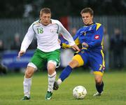 19 August 2008; Paul Murphy, Republic of Ireland, in action against Dmytriy Korkishko, Ukraine. Under-19 Four Nations International Tournament, Leah Victoria Park, Tullamore, Co. Offaly. Picture credit: Brian Lawless / SPORTSFILE