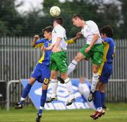 19 August 2008; Niall McArdle, right, and Darragh McNamara, Republic of Ireland, in action against Maksim Belyi, left, and Timur Partsvaniya, Ukraine. Under-19 Four Nations International Tournament, Leah Victoria Park, Tullamore, Co. Offaly. Picture credit: Brian Lawless / SPORTSFILE