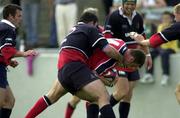 12 August 2000; John O'Neill, Munster, is tackled by Gloucester, Chris Yates. Munster v Gloucester, Rugby, Thomand Park, Limerick. Picture credit; Matt Browne/SPORTSFILE *EDI*