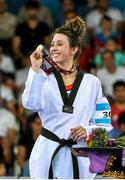 17 June 2015; Jade Jones, Great Britain, after receiving her Women's Taekwondo 57kg Gold Medal. 2015 European Games, Crystal Hall, Baku, Azerbaijan. Picture credit: Stephen McCarthy / SPORTSFILE