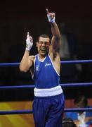 20 August 2008; Darren Sutherland, Ireland, celebrates victory over Alfonso Blanco Parra, from Venezuela, during a quarter-final bout of the Middle weight, 75kg, contest. Beijing 2008 - Games of the XXIX Olympiad, Beijing Workers Gymnasium, Olympic Green, Beijing, China. Picture credit: Ray McManus / SPORTSFILE