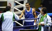 20 August 2008; Darren Sutherland, Ireland, is congratulated by head coach Billy Walsh and technical coach Zaur Antia between rounds after his victory over Alfonso Blanco Parra, from Venezuela, during their quarter-final bout of the Middle weight, 75kg, contest. Beijing 2008 - Games of the XXIX Olympiad, Beijing Workers Gymnasium, Olympic Green, Beijing, China. Picture credit: Ray McManus / SPORTSFILE