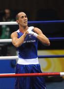 20 August 2008; James Degale, Great Britain,celebrates victory over Bakhtiyar Artayev, from Kazakastan, during their quarter-final bout of the Middle weight, 75kg, contest. Beijing 2008 - Games of the XXIX Olympiad, Beijing Workers Gymnasium, Olympic Green, Beijing, China. Picture credit: Ray McManus / SPORTSFILE