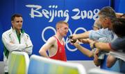 22 August 2008; Paddy Barnes, Ireland, speaking to journalists after Zou Sheming, China, defeated him in their semi-final bout in the Light Fly weight, 48kg, contest. Beijing 2008 - Games of the XXIX Olympiad, Beijing Workers' Gymnasium, Olympic Green, Beijing, China. Picture credit: Brendan Moran / SPORTSFILE