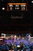 22 August 2008; The score board at the end of the Paddy Barnes, Ireland, v  Shiming Zou, China, contest of the Light Fly weight, 48kg division. Beijing 2008 - Games of the XXIX Olympiad, Beijing Workers Gymnasium, Olympic Green, Beijing, China. Picture credit: Ray McManus / SPORTSFILE