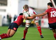 22 August 2008; Thomas Anderson, Ulster, in action against Ben Gollings and Morgan Turinui, Queensland Reds. Pre-Season Friendly, Ulster v Queensland Reds, Ravenhill Park, Belfast, Co. Antrim. Picture credit: Oliver McVeigh / SPORTSFILE