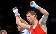 18 June 2015; Konstantin Bogomazov, Russia, following his victory over Edgaras Skurdelis, Lithuania, in their Men's Boxing Light 60kg Round of 32 bout. 2015 European Games, Crystal Hall, Baku, Azerbaijan. Picture credit: Stephen McCarthy / SPORTSFILE
