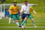 18 June 2015; Jason Moran, Ireland, in action against Zachary Jones and Christopher Pyne, Australia. This tournament is the only chance the Irish team have to secure a precious qualifying spot for the 2016 Rio Paralympic Games. 2015 CP Football World Championships, Ireland v Australia. St. George’s Park, Tatenhill, Burton-upon-Trent, Staffordshire, United Kingdom. Picture credit: Magi Haroun / SPORTSFILE