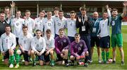 18 June 2015; The Ireland team celebrate after the match. This tournament is the only chance the Irish team have to secure a precious qualifying spot for the 2016 Rio Paralympic Games. 2015 CP Football World Championships, Ireland v Australia. St. George’s Park, Tatenhill, Burton-upon-Trent, Staffordshire, United Kingdom. Picture credit: Magi Haroun / SPORTSFILE