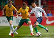 18 June 2015; Gary Messett, Ireland, in action against Ben Atkins, Australia. This tournament is the only chance the Irish team have to secure a precious qualifying spot for the 2016 Rio Paralympic Games. 2015 CP Football World Championships, Ireland v Australia. St. George’s Park, Tatenhill, Burton-upon-Trent, Staffordshire, United Kingdom. Picture credit: Magi Haroun / SPORTSFILE