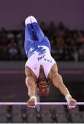 18 June 2015; Axel Augis, France, competes on the parallel bars during the Artistic Gymnastics Men's Individual All-Around Final. 2015 European Games, National Gymnastics Arena, Baku, Azerbaijan. Picture credit: Stephen McCarthy / SPORTSFILE