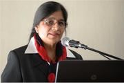 18 June 2015; Rita Shah, Co-Founder of Shabra Charity Foundation, speaks at the launch of the Shabra Charity Fundraising for the Genomic Sequencing Equipment for the Mater Hospital. Croke Park, Dublin. Picture credit: Cody Glenn / SPORTSFILE