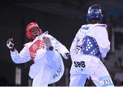 19 June 2015; Gwladys Epangue, France, left, in action aginast Milica Mandic, Serbia, during their final of the Women's Taekwondo 67kg event. 2015 European Games, Crystal Hall, Baku, Azerbaijan. Picture credit: Stephen McCarthy / SPORTSFILE