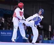 19 June 2015; Gwladys Epangue, France, left, in action aginast Milica Mandic, Serbia, during their final of the Women's Taekwondo 67kg event. 2015 European Games, Crystal Hall, Baku, Azerbaijan. Picture credit: Stephen McCarthy / SPORTSFILE