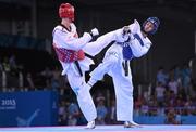 19 June 2015; Isaev Radik, Azerbaijan, right, in action against Larin Vladislav, Russia, during their Final of the Men's Taekwondo over 80kg event. 2015 European Games, Crystal Hall, Baku, Azerbaijan. Picture credit: Stephen McCarthy / SPORTSFILE