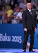 19 June 2015; Ilham Aliyev the President of Azerbajian during the Taekwondo finals at the Crystal Hall. 2015 European Games, Baku, Azerbaijan. Picture credit: Stephen McCarthy / SPORTSFILE