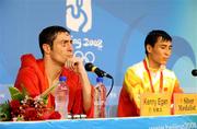 24 August 2008; Kenneth Egan, Ireland, at the press conference with gold medallist Xiaoping Zhang, China, after their Light Heavy weight Final. Beijing 2008 - Games of the XXIX Olympiad, Beijing Workers' Gymnasium, Olympic Green, Beijing, China. Picture credit: Brendan Moran / SPORTSFILE