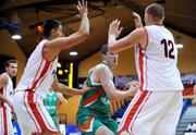 23 August 2008; Colin O'Reilly, Ireland, in action against Zbigniew Bialek and Adam Waczynski, right, Poland. Emerald Hoops Day 3, Ireland v Poland, National Basketball Arena, Tallaght, Co. Dublin. Picture credit: Stephen McCarthy / SPORTSFILE