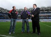 25 August 2008; Wexford's Colm Morris, and Tyrone's Brian Dooher, left, with Sean Healy, managing Director of Sales and Business banking Ulster Bank, at a photocall ahead of the GAA Football All-Ireland Senior Championship Semi-Final. Croke Park, Dublin. Photo by Sportsfile