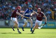 20 June 2015; Stephen Maher, Laois, in action against Joe Canning, left, and Jonathon Glynn, Galway. Leinster GAA Hurling Senior Championship, Semi-Final, Galway v Laois, O'Connor Park, Tullamore, Co. Offaly. Photo by Sportsfile