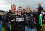 20 June 2015; Sligo manager Niall Carew and player Eoin Flanagan celebrate with fans after the game. Connacht GAA Football Senior Championship, Semi-Final, Sligo v Roscommon, Markievicz Park, Sligo. Picture credit: Oliver McVeigh / SPORTSFILE