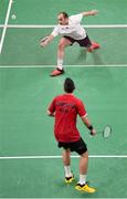 22 June 2015; Scott Evans, Ireland, in action against Georgios Charalambidis, Greece, during their Men's Badminton Singles Group Stage match. 2015 European Games, Baku Sports Hall, Baku, Azerbaijan. Picture credit: Stephen McCarthy / SPORTSFILE