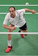 22 June 2015; Scott Evans, Ireland, in action against Georgios Charalambidis, Greece, during their Men's Badminton Singles Group Stage match. 2015 European Games, Baku Sports Hall, Baku, Azerbaijan. Picture credit: Stephen McCarthy / SPORTSFILE