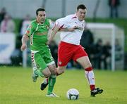 1 September 2008; Alan O'Connor, Cork City in action against Declan O'Hara, Cliftonville. Setanta Sports Cup, Group One, Cliftonville v Cork City, Celtic Park, Belfast, Co. Antrim. Picture credit: Oliver McVeigh / SPORTSFILE