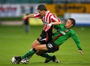 2 Septemeber 2008; Kevin McHugh, Derry City, in action against Johnny Black, Glentoran. Setanta Cup, Derry City v Glentoran, Brandywell, Derry. Picture credit: Oliver McVeigh / SPORTSFILE