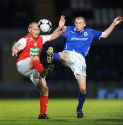 2 September 2008; Stephen Brennan, St. Patrick's Athletic, in action against Billy Joe Burns, Linfield. Setanta Sports Cup, Group Two, Linfield v St. Patrick's Athletic, Windsor Park, Belfast, Co. Antrim. Photo by Sportsfile