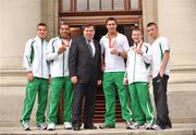 3 September 2008; Irish Olympic Boxers, from left, John Joe Joyce, Darren Sutherland, Kenneth Egan, Paddy Barnes and John Joe Nevin, meet An Taoiseach Brian Cowen TD. Irish Olympic Boxers meet An Taoiseach Brian Cowen TD, Government Buildings, Dublin. Picture credit: David Maher / SPORTSFILE