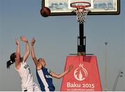 23 June 2015; Niamh Dwyer, Ireland, in action against Masa Pirsic, Slovenia, during their Women's 3x3 Basketball Pool match. 2015 European Games, Basketball Arena, European Games Park, Baku, Azerbaijan. Picture credit: Stephen McCarthy / SPORTSFILE