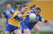 6 September 2008; Eimear Considine, Clare, in action against Antoinette Brady, Longford. TG4 All-Ireland Ladies Intermediate Football Championship Semi-Final - Clare v Longford, O'Connor Park, Tullamore, Co. Offaly. Picture credit: Brendan Moran / SPORTSFILE