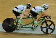 7 September 2008; Catherine Walsh, from Swords, Dublin, left, and sighted pilot rider Joanna Hickey, from Rathfarnham, Dublin, on their way to setting a new Irish National record during the 1km Time Trial Final (B&VI 1-3 class) in a time of 1:16.208. The duo finished in 7th position overall. Beijing Paralympic Games 2008, Women's 1km Time Trial (B&VI 1-3), Laoshan Velodrome, Shijingshan District, Beijing, China. Picture credit: Brian Lawless / SPORTSFILE