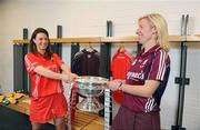 9 September 2008; Cork captain Catriona Foley, left, and Galway captain Sinead Cahalan during a Gala All-Ireland Senior and Junior Camogie Championship Finals Photocall. Croke Park, Dublin. Picture credit; Paul Mohan / SPORTSFILE