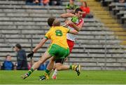 27 June 2015; Caolan O'Boyle, Derry, in action against Eamonn McGee and Neil Gallagher, Donegal. Ulster GAA Football Senior Championship, Semi-Final, Derry v Donegal. St Tiernach's Park, Clones, Co. Monaghan. Picture credit: Oliver McVeigh / SPORTSFILE