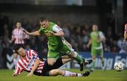 13 September 2008; Darren Murphy, Cork City, is tackled by Clive Delaney, Derry City. FAI Ford Cup Quarter Final, Cork City v Derry City, Turner's Cross, Cork. Picture credit: Brendan Moran / SPORTSFILE *** Local Caption ***