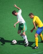 10 September 2008; Alan O'Hara, Ireland, in action against Ivan Shkvarlo, Ukraine. Ireland lost their match 7-0 and will face Great Britain in their final group match this coming Friday the 12th. Beijing Paralympic Games 2008, Ireland v Ukraine, 7-A-Side Soccer, First Round, Group B, Match 6, Olympic Green Hockey Field A, Beijing, China. Picture credit: Brian Lawless / SPORTSFILE